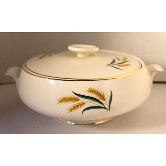 Vintage Royal Harvest Covered Casserole 1.5 Qt Wheat Gold Trim Homer Laughlin - Picture 2 of 6